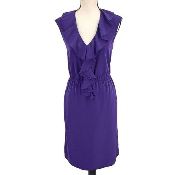 Adrianna Papell Rufle V-Neck Sleeveless Mini Dress 8‎ Purple Satin Pull On - Picture 1 of 12